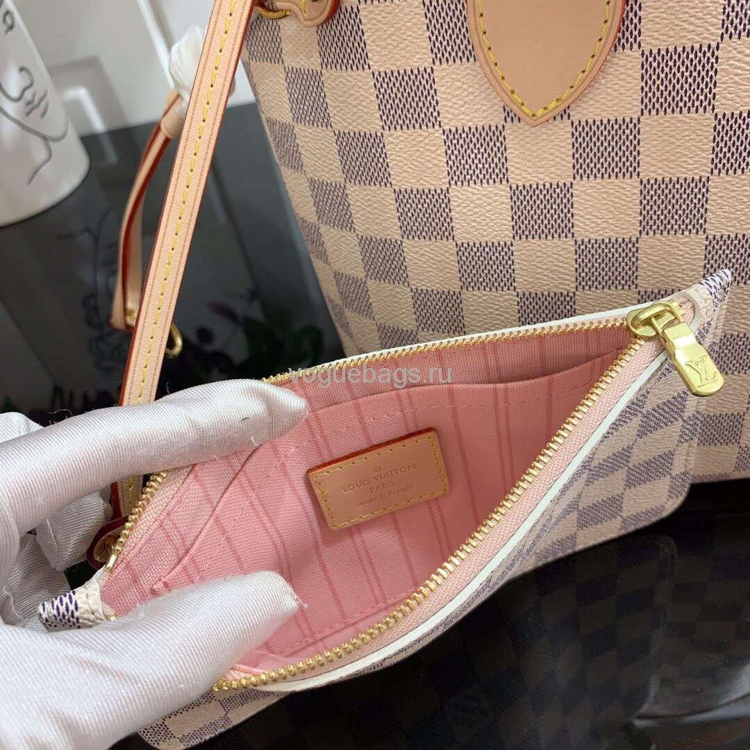 LV N41362 Louis Vuitton Neverfull PM Damier Azur M41245 Bag Pink - Voguebags