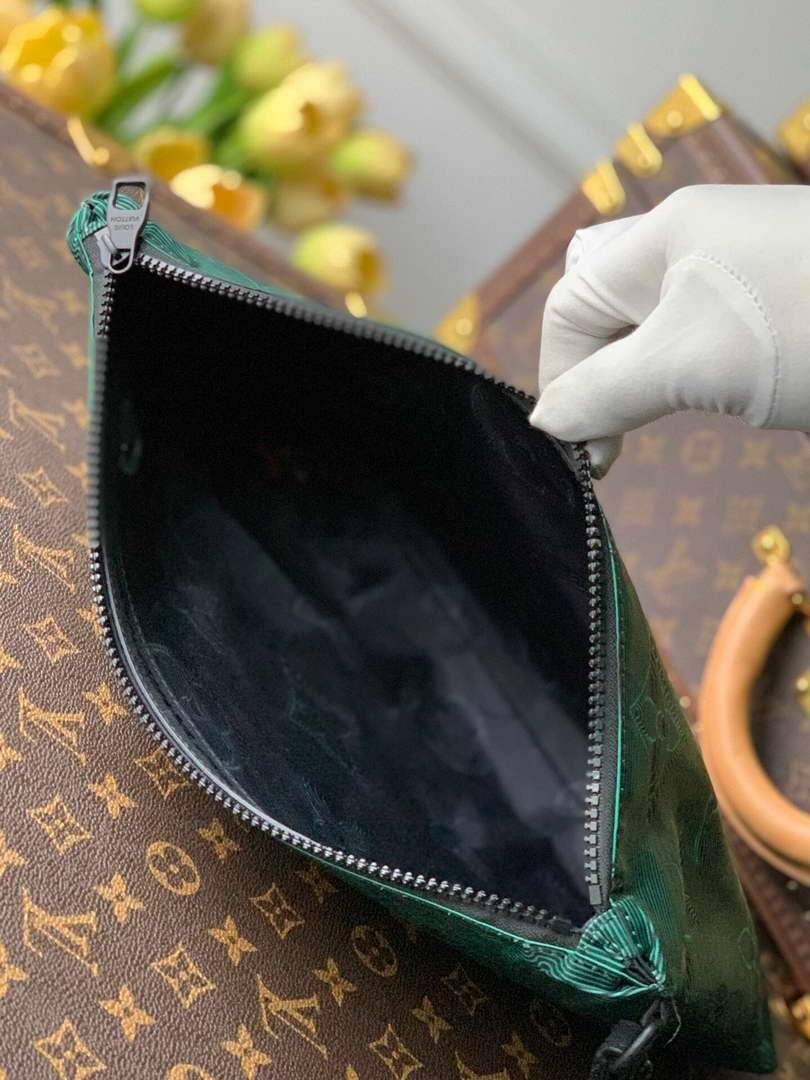 LV M80142 Louis Vuitton 2054 Reversible Pouch Monogram Black And Green - Voguebags