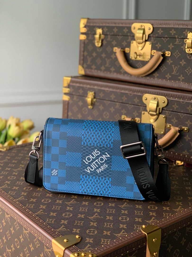 LV N50026 Louis Vuitton Studio Messenger Damier Graphite Blue N50013 Bag - Voguebags