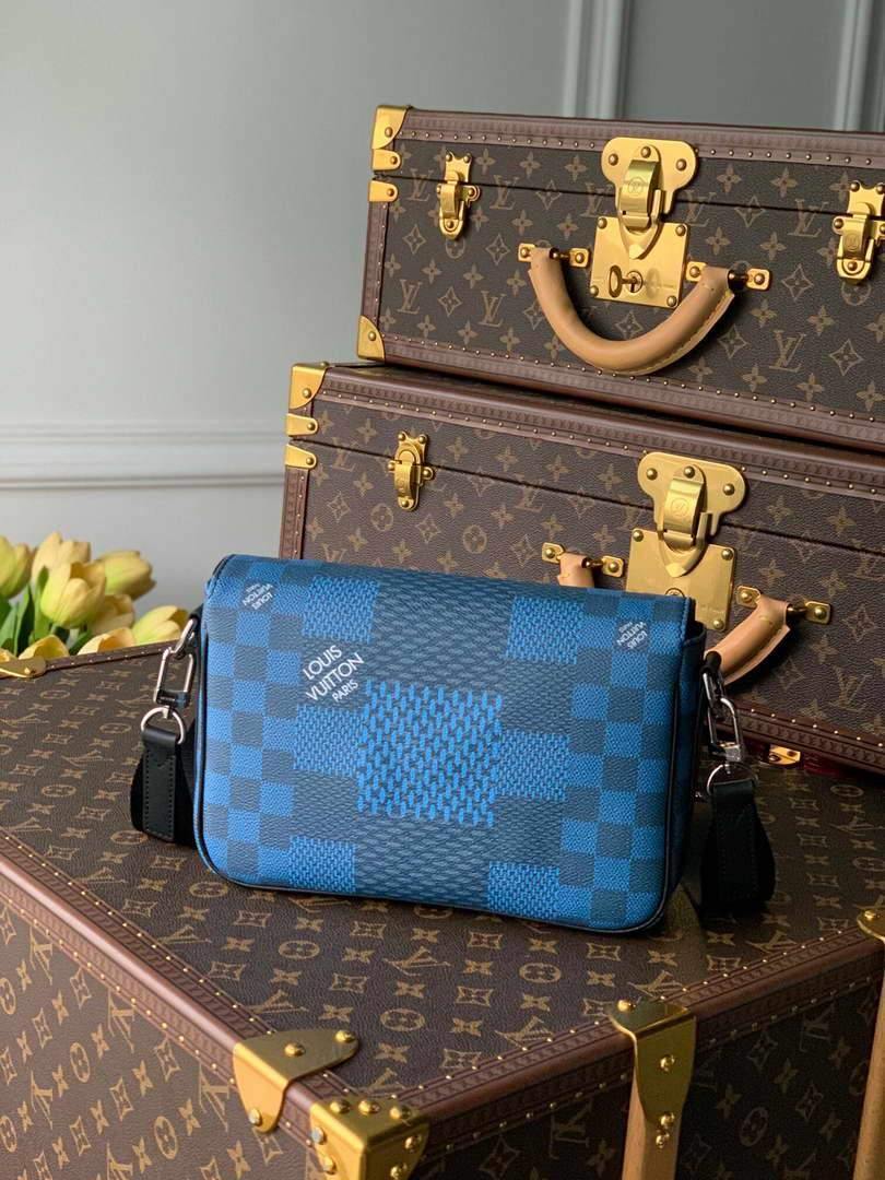 LV N50026 Louis Vuitton Studio Messenger Damier Graphite Blue N50013 Bag - Voguebags