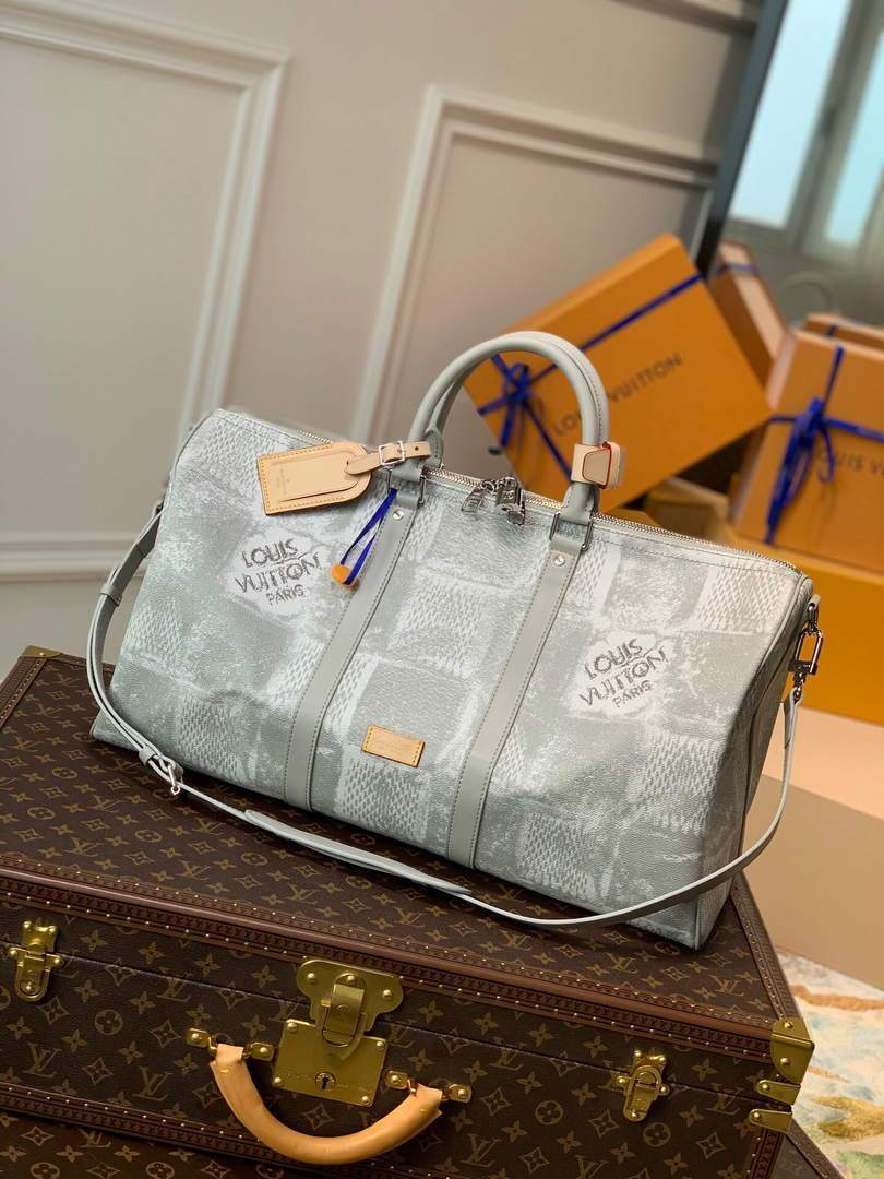 LV N50069 Louis Vuitton Keepall Bandouliere 50 Damier N50059 Stone Gray - luxibagsmall