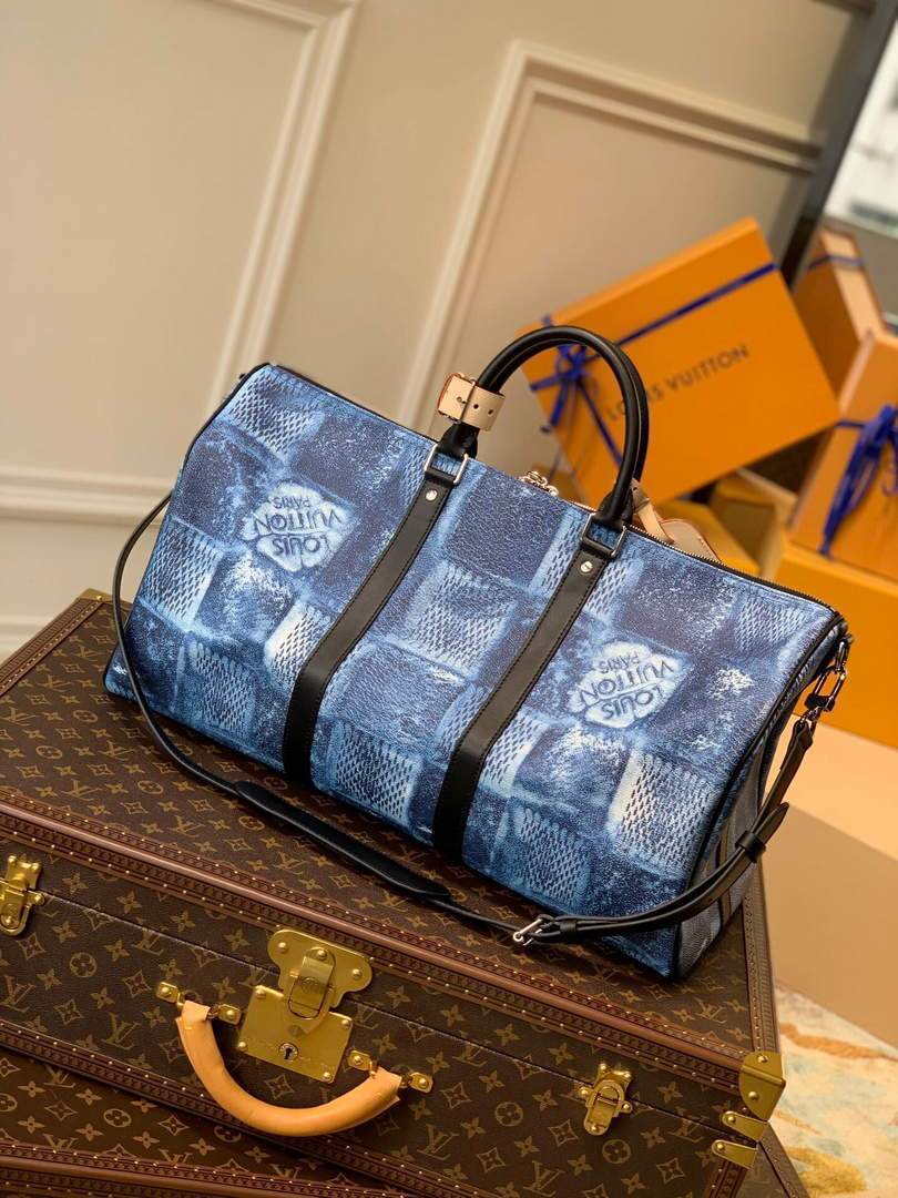 LV N50059 Louis Vuitton Keepall Bandouliere 50 Damier N50069 Ocean Blue - luxibagsmall