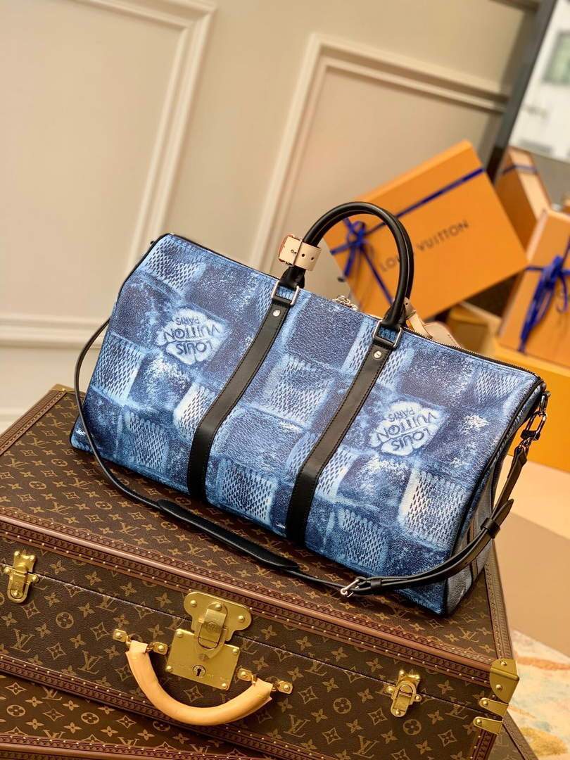 LV N50059 Louis Vuitton Keepall Bandouliere 50 Damier N50069 Ocean Blue - luxibagsmall