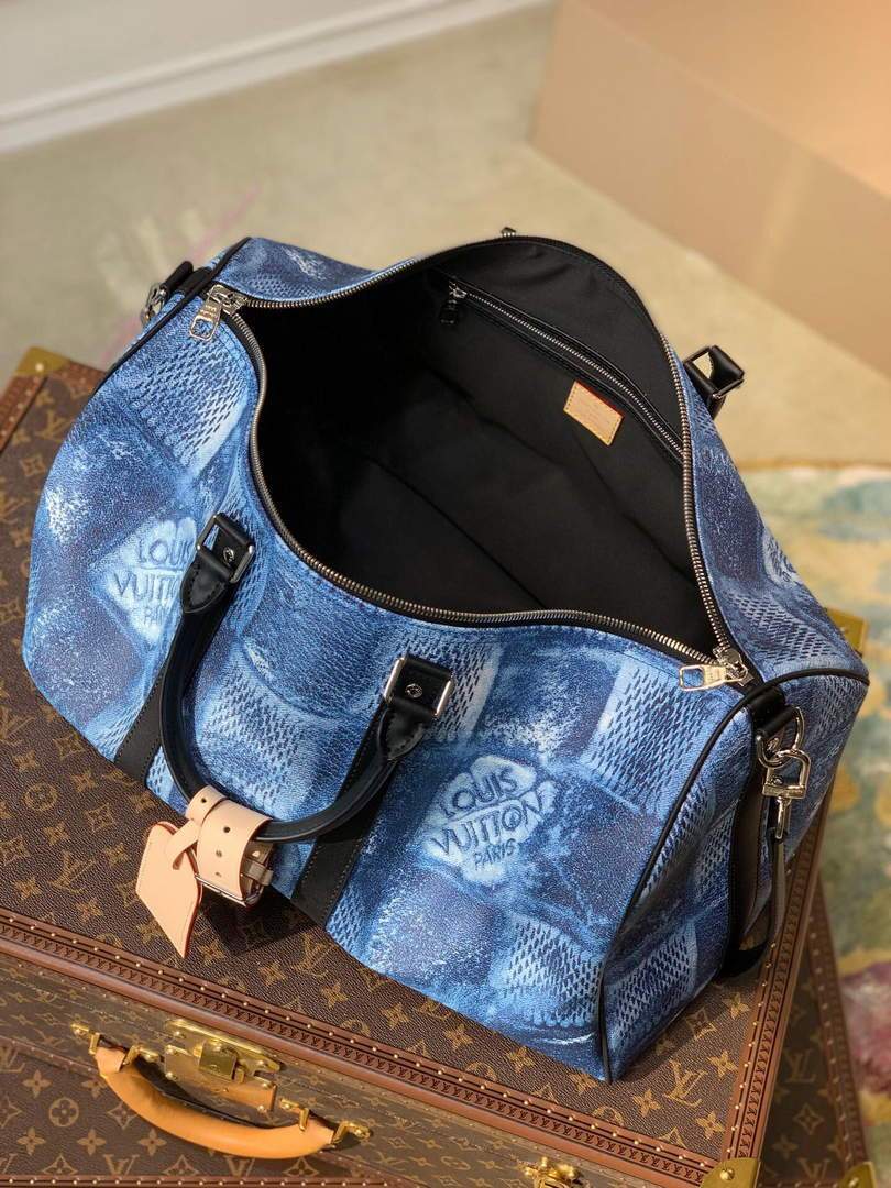 LV N50059 Louis Vuitton Keepall Bandouliere 50 Damier N50069 Ocean Blue - luxibagsmall