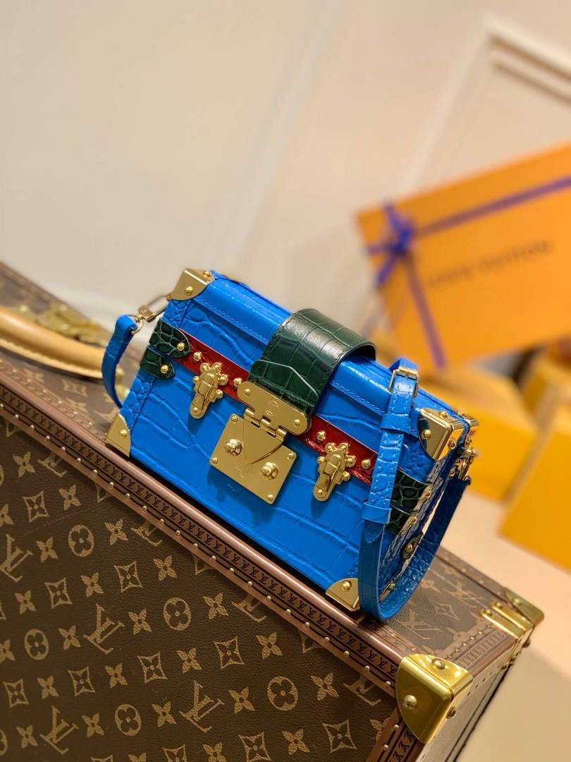 LV N93808 Louis Vuitton Petite Malle crocodilien brillant Bag N93144 Blue - luxibagsmall