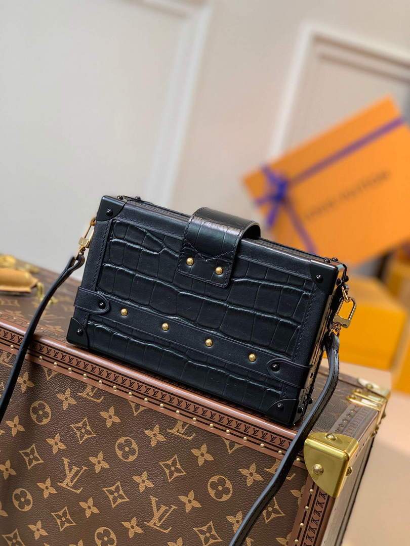 LV N93144 Louis Vuitton Petite Malle crocodilien brillant Bag N93145 Black - luxibagsmall