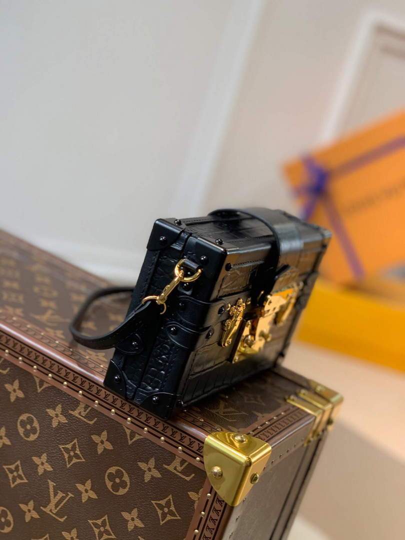 LV N93144 Louis Vuitton Petite Malle crocodilien brillant Bag N93145 Black - luxibagsmall