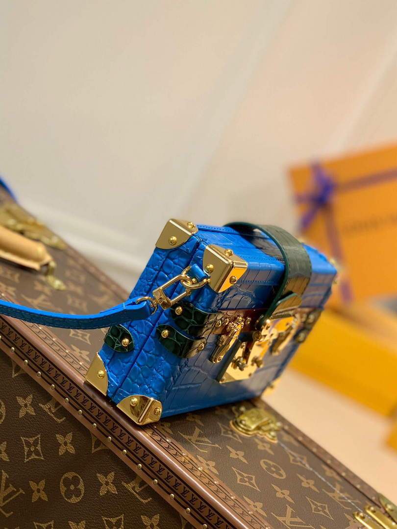 LV N93808 Louis Vuitton Petite Malle crocodilien brillant Bag N93144 Blue - luxibagsmall