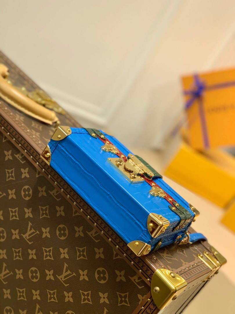 LV N93808 Louis Vuitton Petite Malle crocodilien brillant Bag N93144 Blue - luxibagsmall