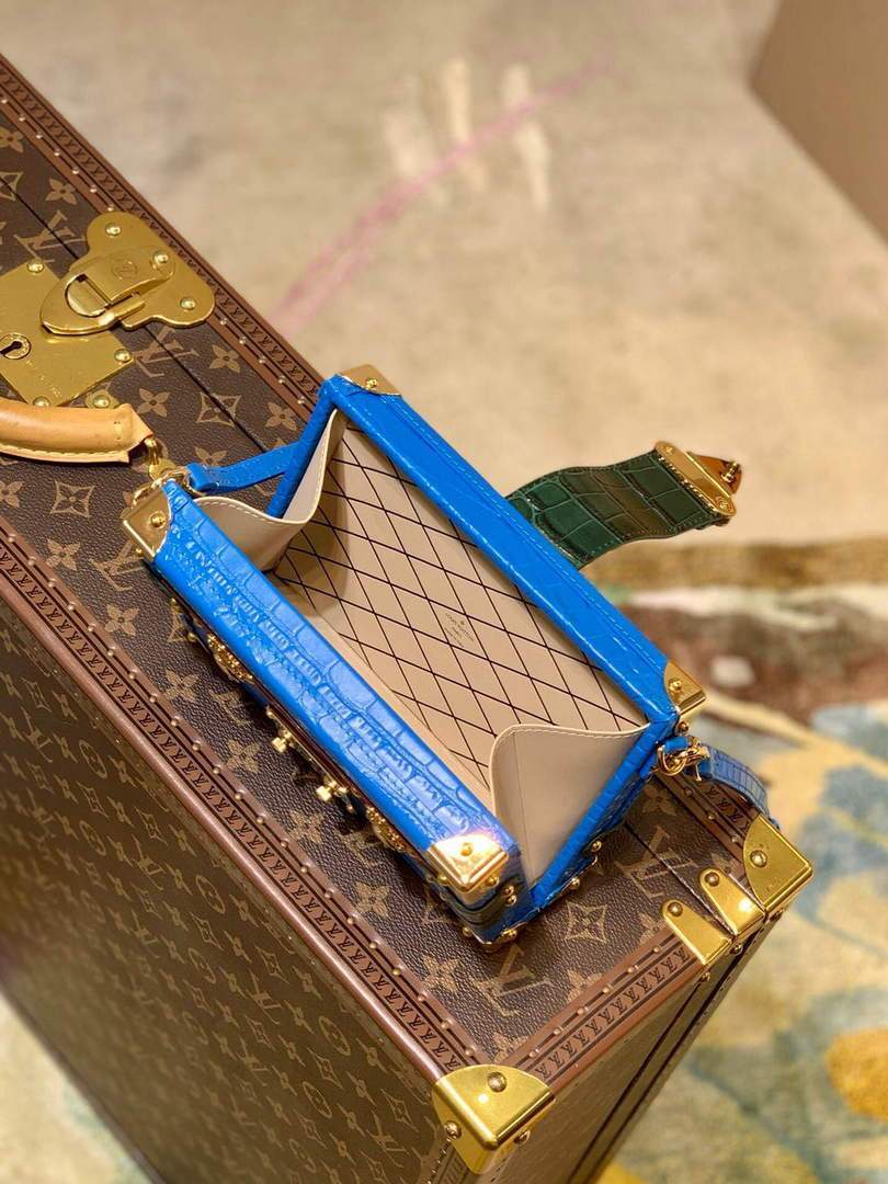 LV N93808 Louis Vuitton Petite Malle crocodilien brillant Bag N93144 Blue - luxibagsmall