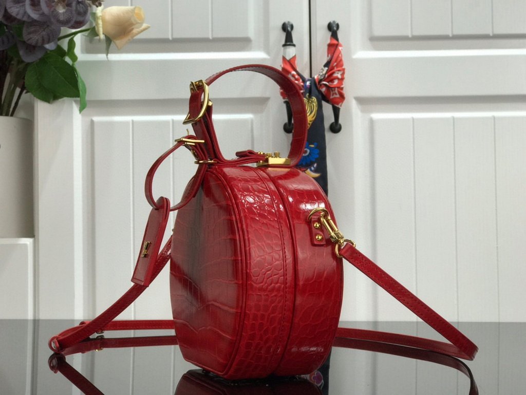 LV N95054 Louis Vuitton Petite Boite Chapeau Crocodilien Brillant N93597 Bag Red - luxibagsmall