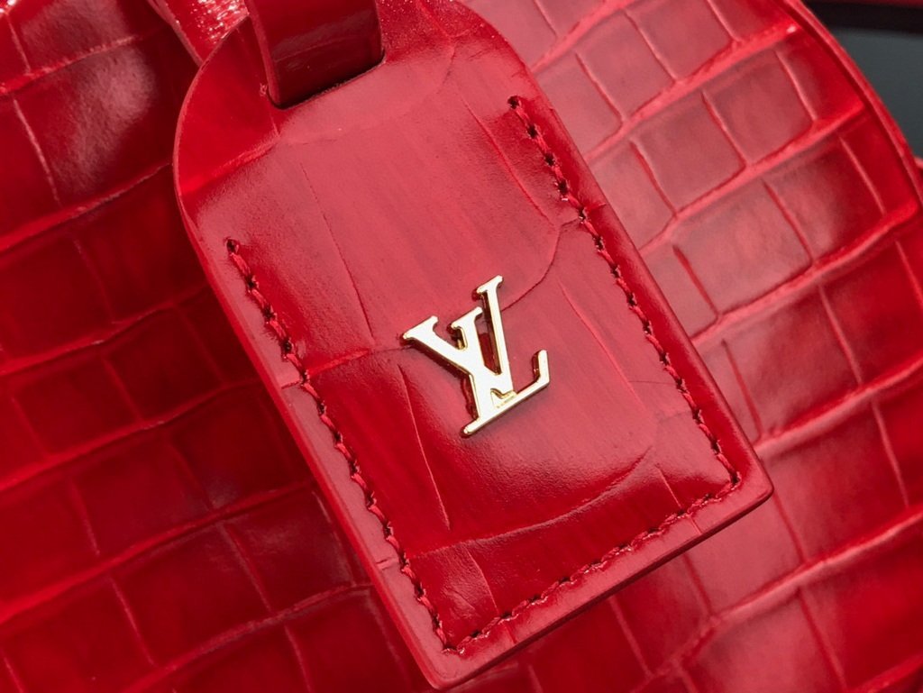 LV N95054 Louis Vuitton Petite Boite Chapeau Crocodilien Brillant N93597 Bag Red - luxibagsmall