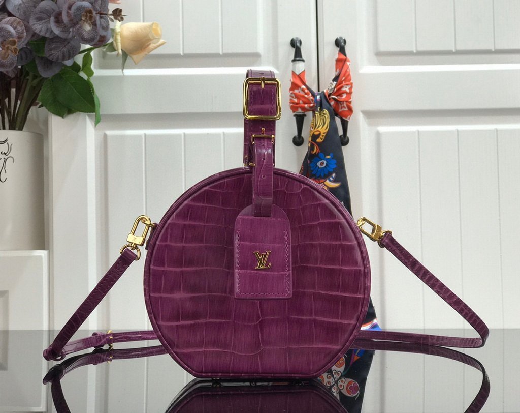 LV N95555 Louis Vuitton Petite Boite Chapeau Crocodilien Brillant N95054 Bag Purple - luxibagsmall