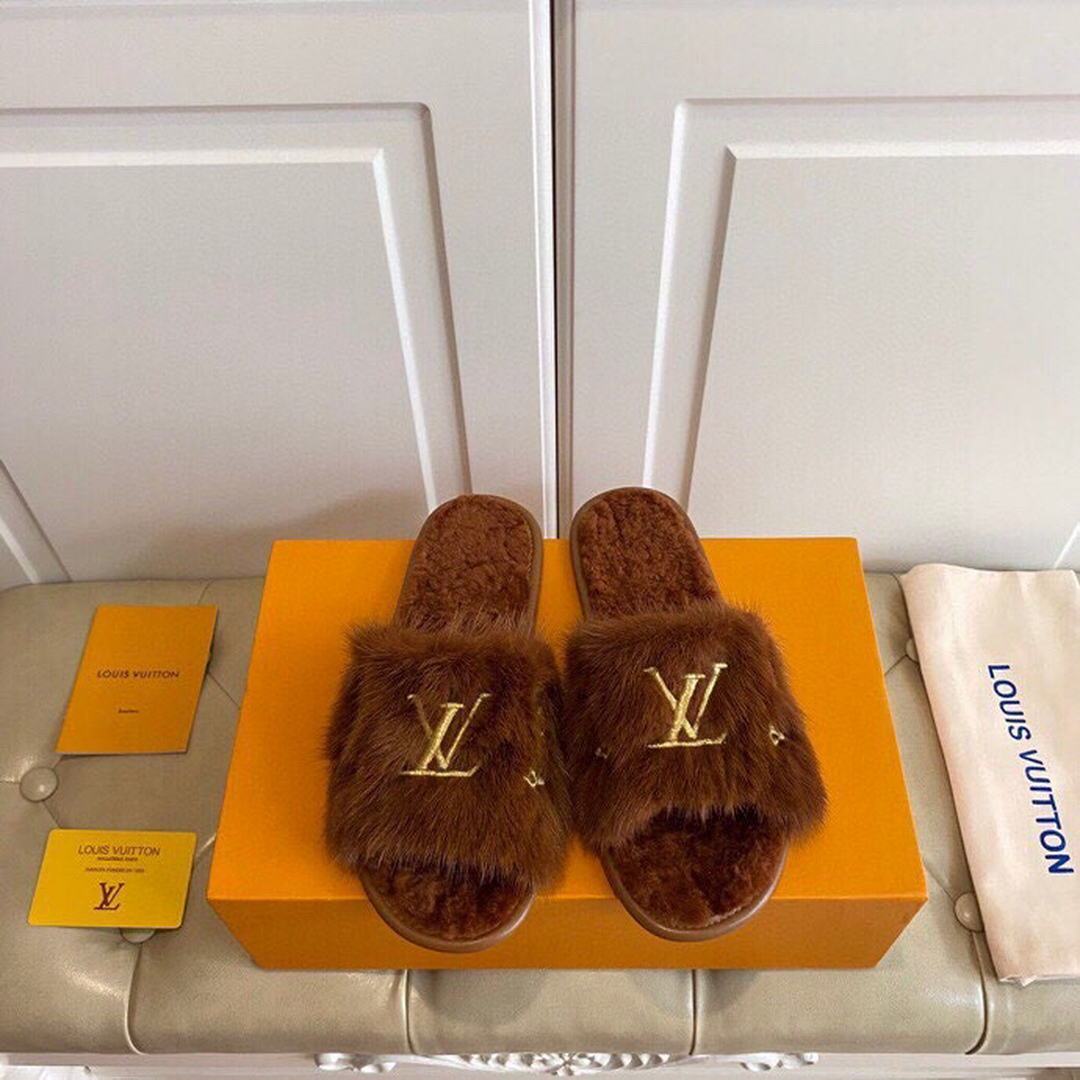 LV Slippers Designer Louis Vuitton Home Slippers 81089 Brown - luxibagsmall