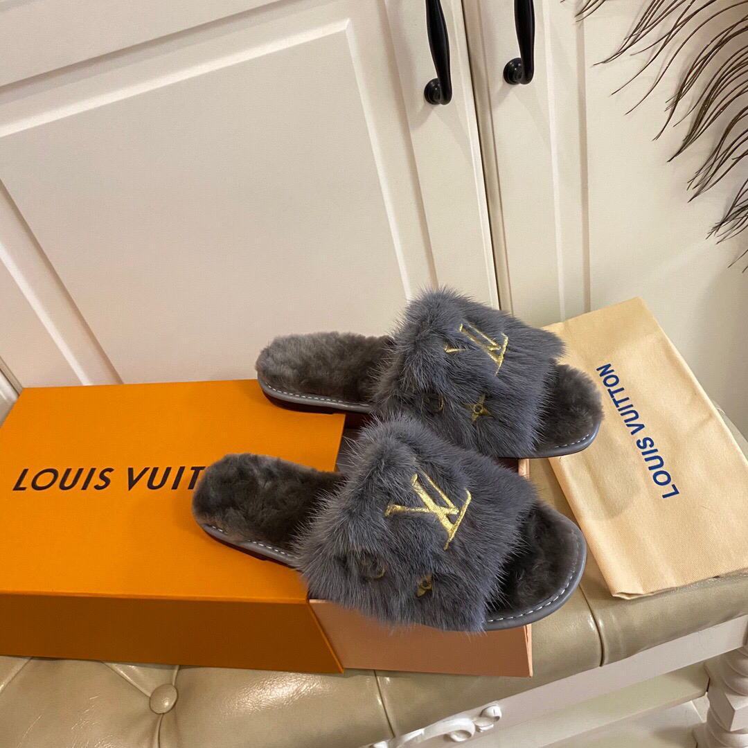 LV Slippers Designer Louis Vuitton Home Slippers 81089 Gray - luxibagsmall