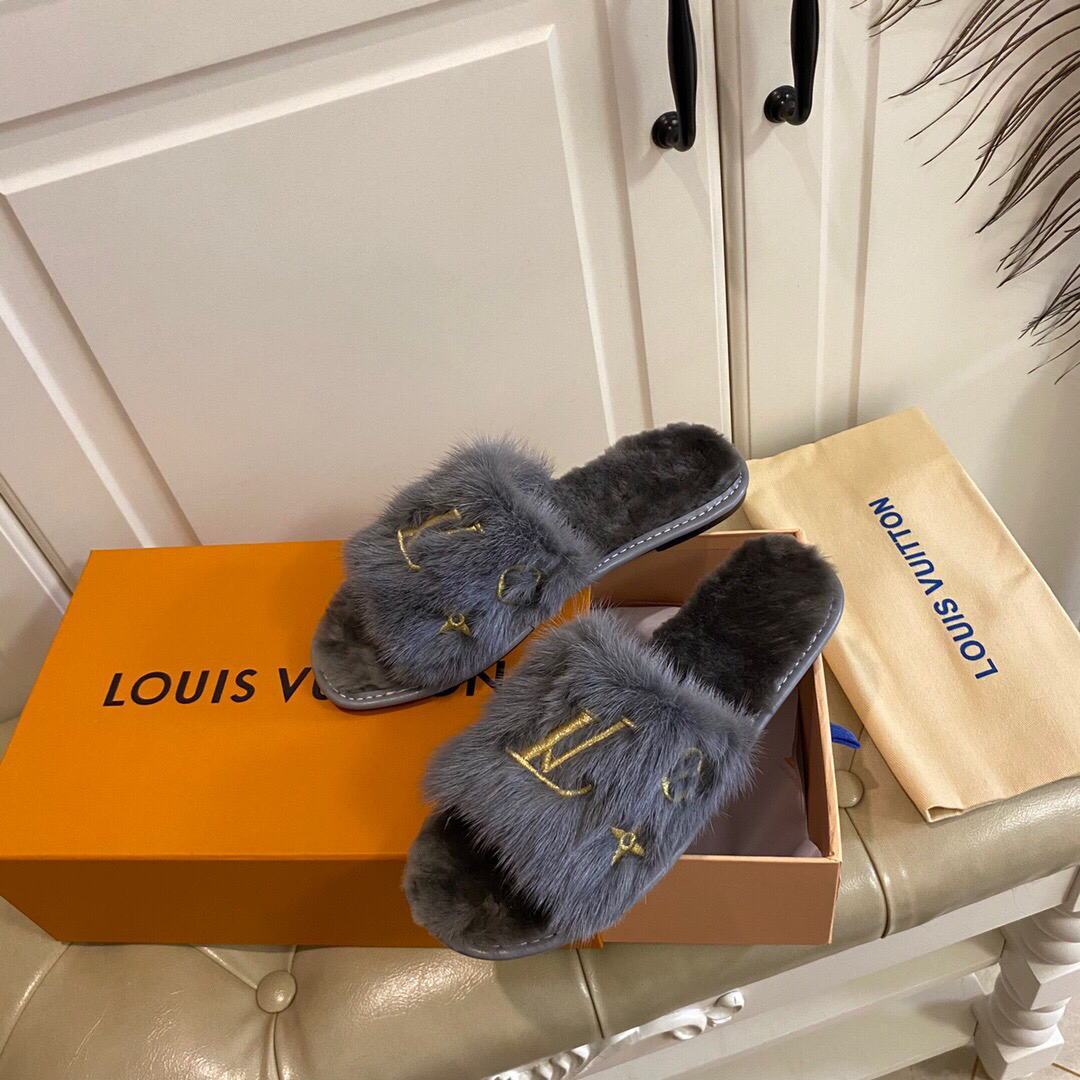 LV Slippers Designer Louis Vuitton Home Slippers 81089 Gray - luxibagsmall