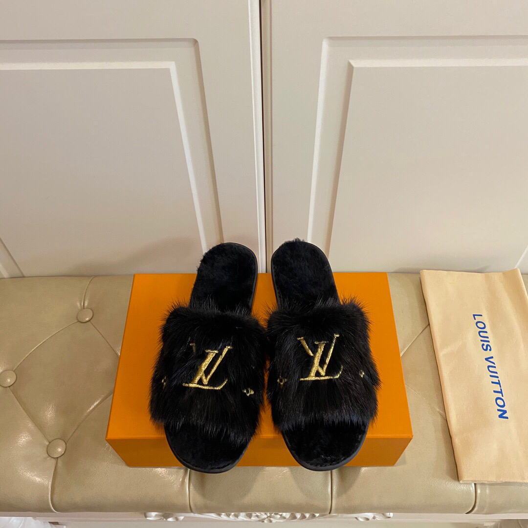 LV Slippers Designer Louis Vuitton Home Slippers 81089 Black - luxibagsmall