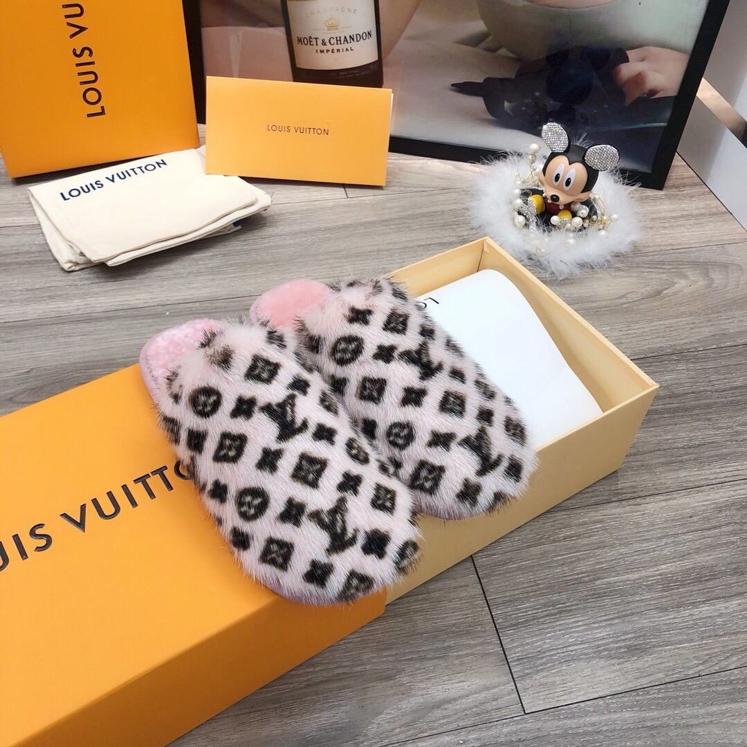 LV Slippers Designer Louis Vuitton Home Slippers 81094 Pink and Black - luxibagsmall