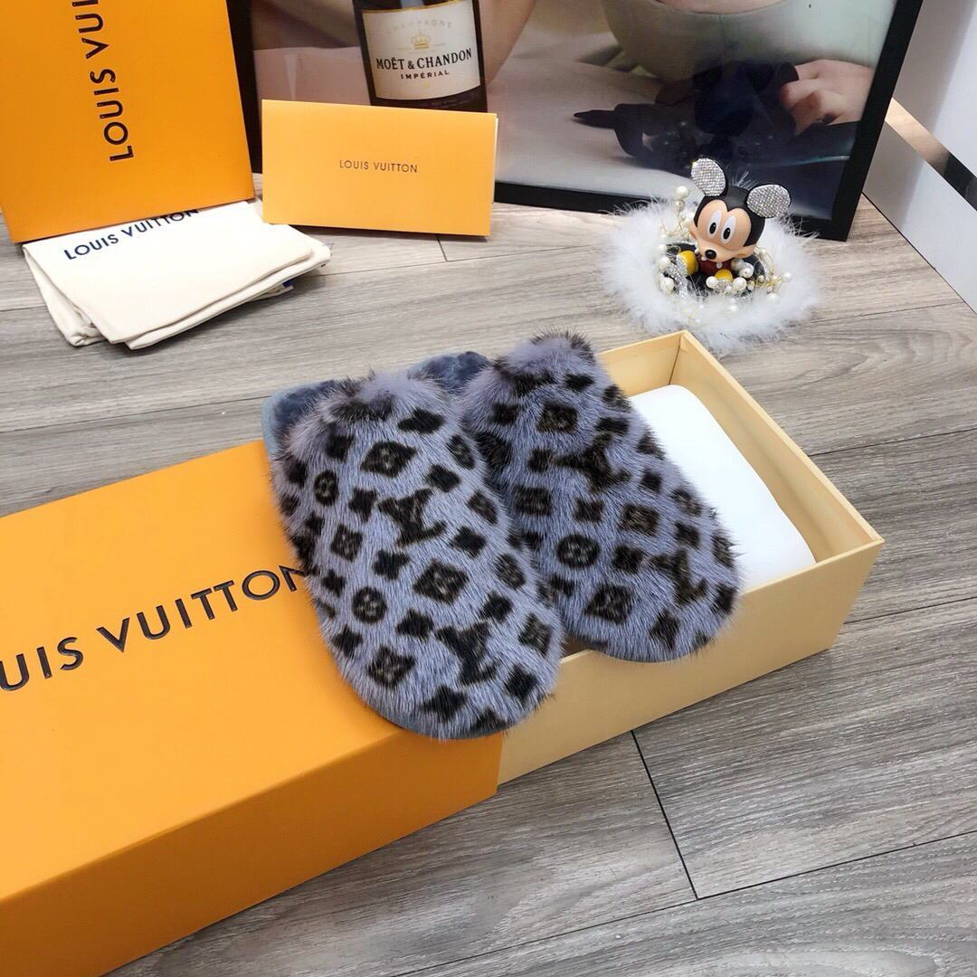 LV Slippers Designer Louis Vuitton Home Slippers 81094 Black and Gray - luxibagsmall