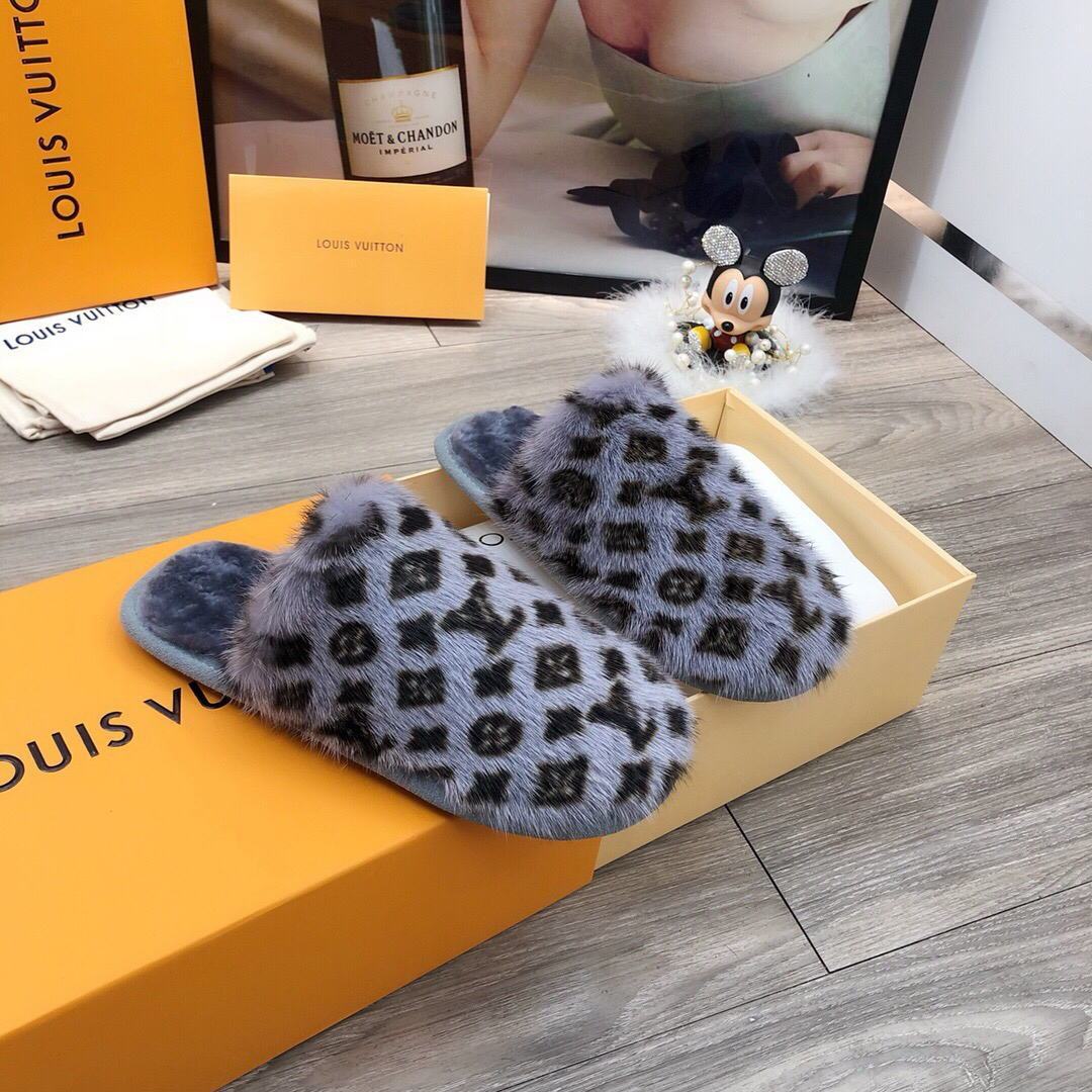 LV Slippers Designer Louis Vuitton Home Slippers 81094 Black and Gray - luxibagsmall