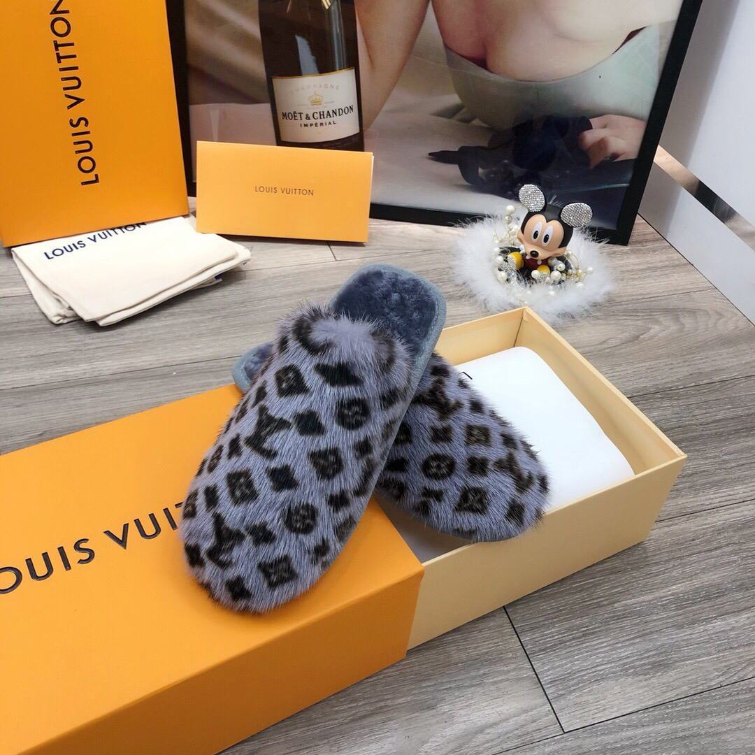 LV Slippers Designer Louis Vuitton Home Slippers 81094 Black and Gray - luxibagsmall