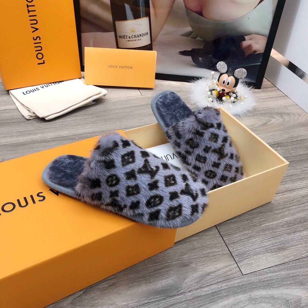 LV Slippers Designer Louis Vuitton Home Slippers 81094 Black and Gray - luxibagsmall