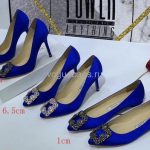 Manolo Blahnik Women’s Shoes 30119 Blue Designer Hangisiflat Velvet Shoes - luxibagsmall