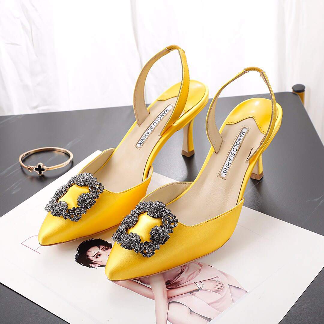 Manolo Blahnik Women’s Shoes Designer Hangisiflat Pumps Yellow 30121 - luxibagsmall