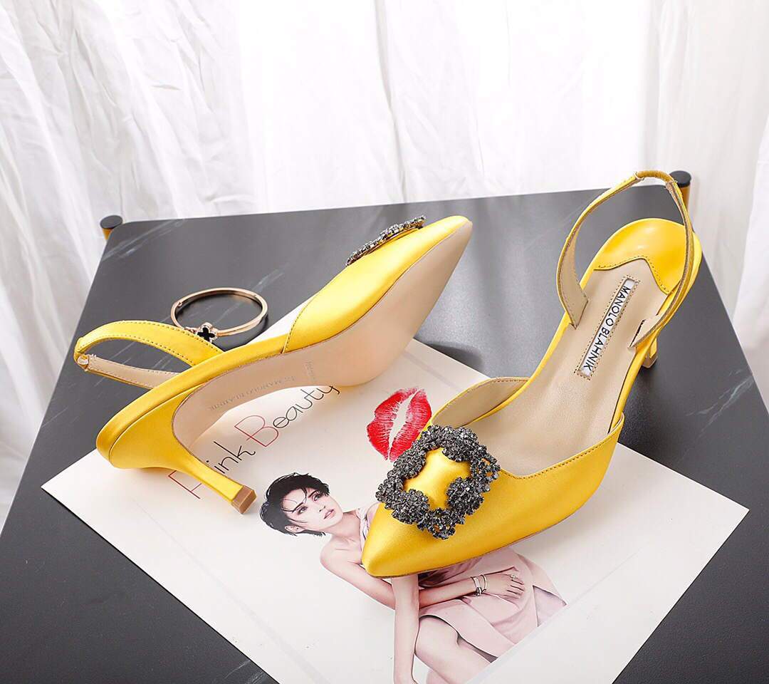 Manolo Blahnik Women’s Shoes Designer Hangisiflat Pumps Yellow 30121 - luxibagsmall