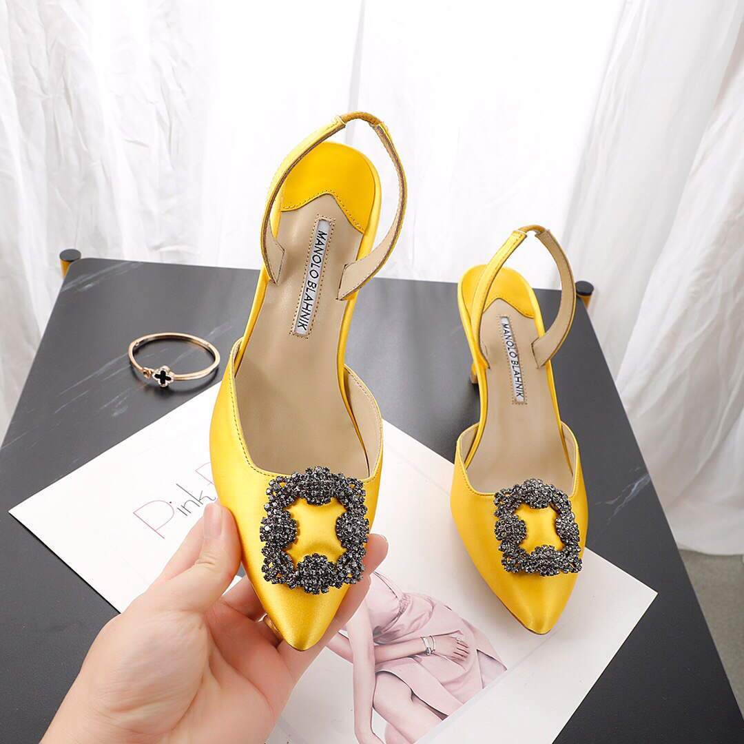 Manolo Blahnik Women’s Shoes Designer Hangisiflat Pumps Yellow 30121 - luxibagsmall