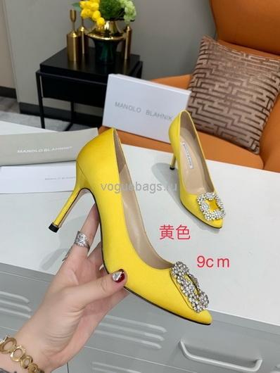 Manolo Blahnik Women’s Shoes Designer Hangisiflat Velvet Shoes 30120 Yellow - luxibagsmall