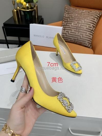 Manolo Blahnik Women’s Shoes Designer Hangisiflat Velvet Shoes 30120 Yellow - luxibagsmall