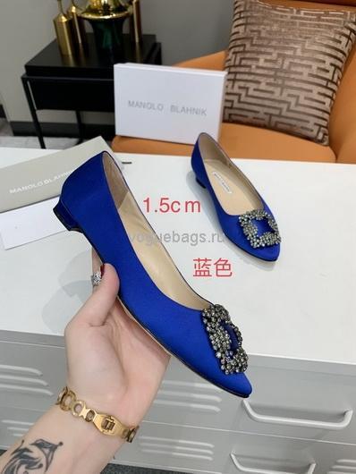 Manolo Blahnik Women’s Shoes Designer Hangisiflat Velvet Shoes 30120 Blue - luxibagsmall