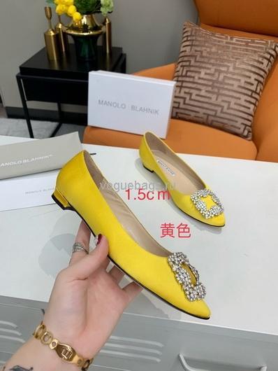 Manolo Blahnik Women’s Shoes Designer Hangisiflat Velvet Shoes 30120 Yellow - luxibagsmall