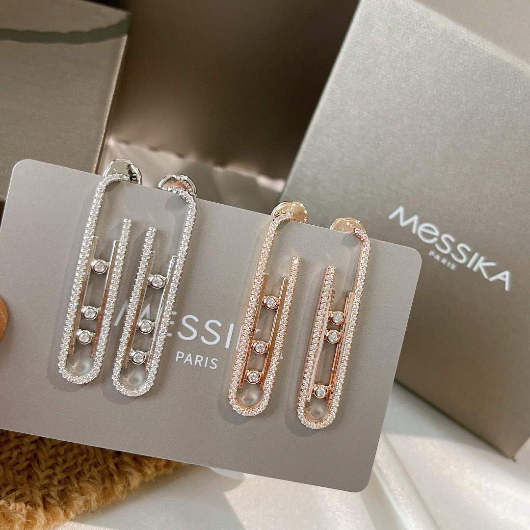 Messika Rose Gold Diamond Pendant Earrings Move 10TH PM 22027 - luxibagsmall