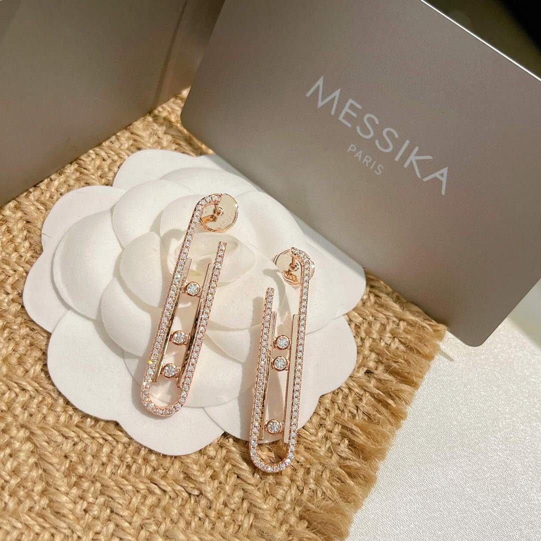 Messika Rose Gold Diamond Pendant Earrings Move 10TH PM 22027 - luxibagsmall