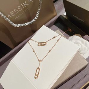 Messika Rose Gold Diamond Necklace Move Classique 20214 - luxibagsmall