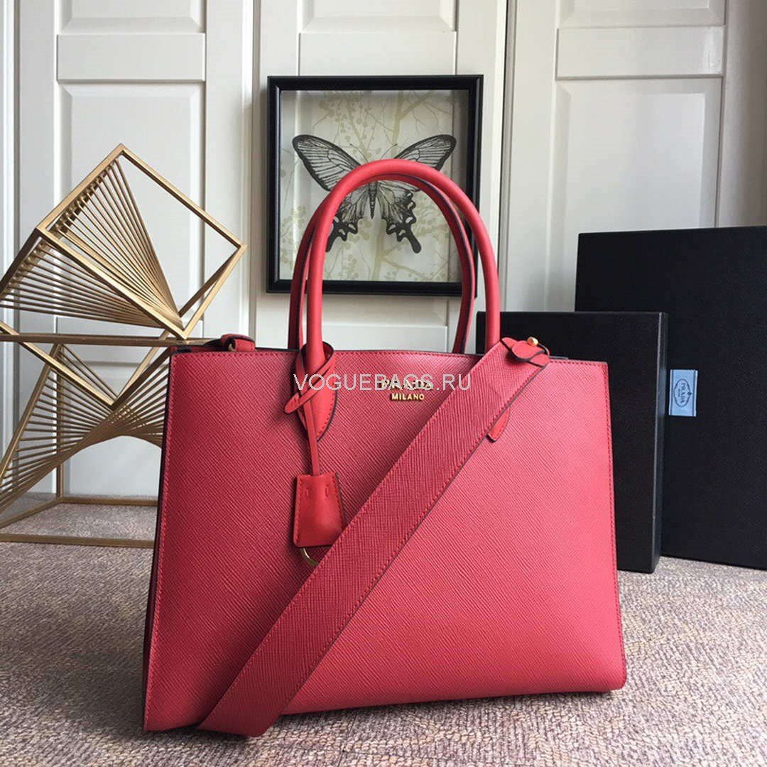 Prada 1BA153 Large Saffiano Leather Handbag in Red - luxibagsmall