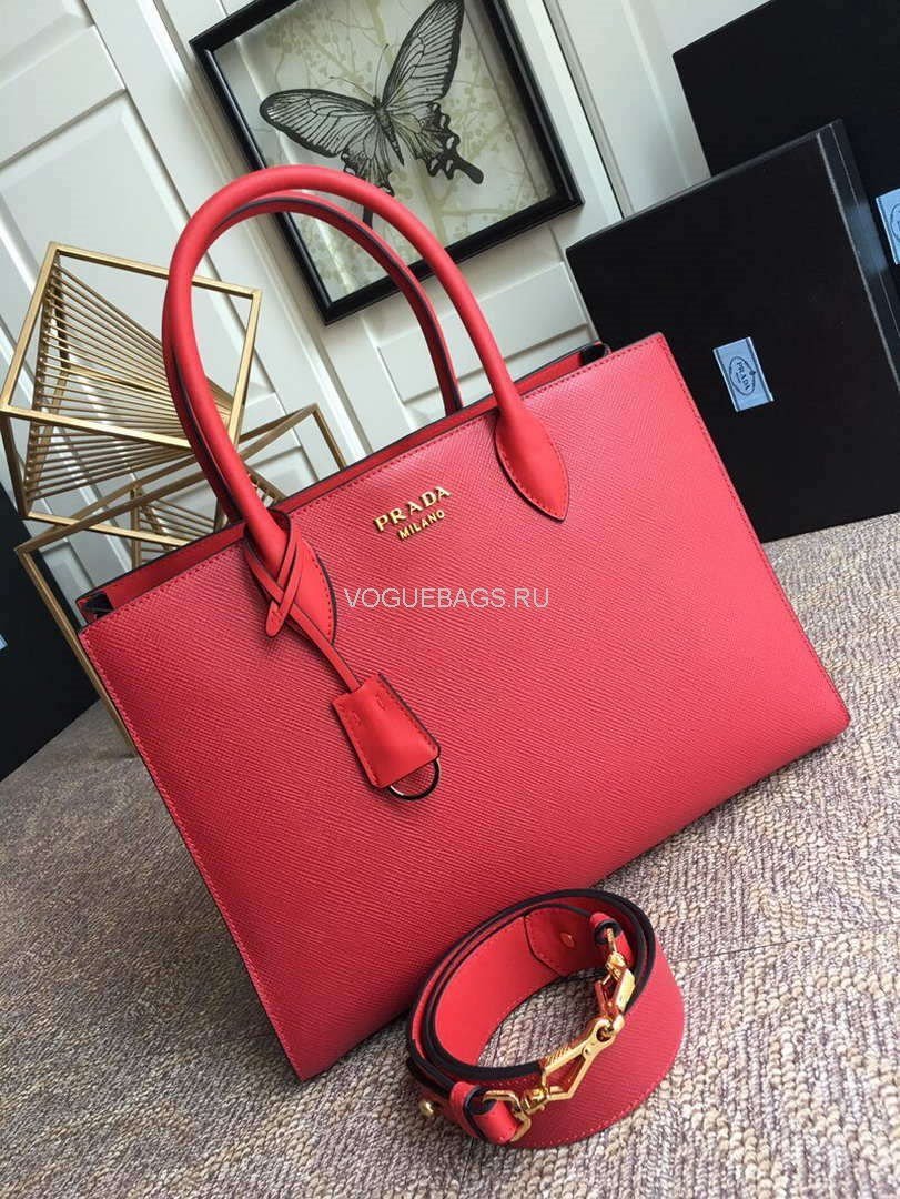 Prada 1BA153 Large Saffiano Leather Handbag in Red - luxibagsmall