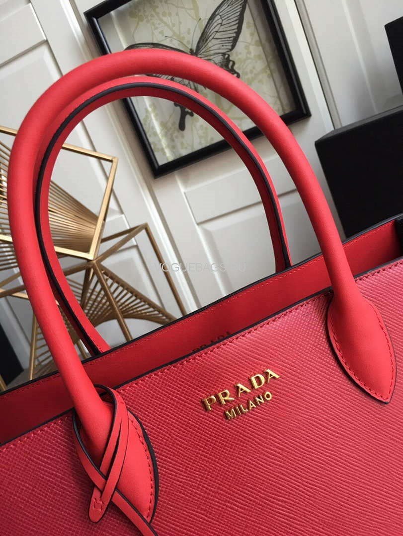 Prada 1BA153 Large Saffiano Leather Handbag in Red - luxibagsmall