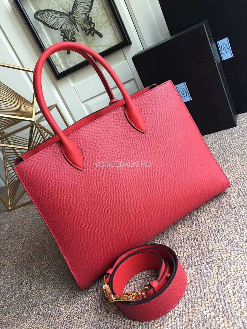 Prada 1BA153 Large Saffiano Leather Handbag in Red - luxibagsmall