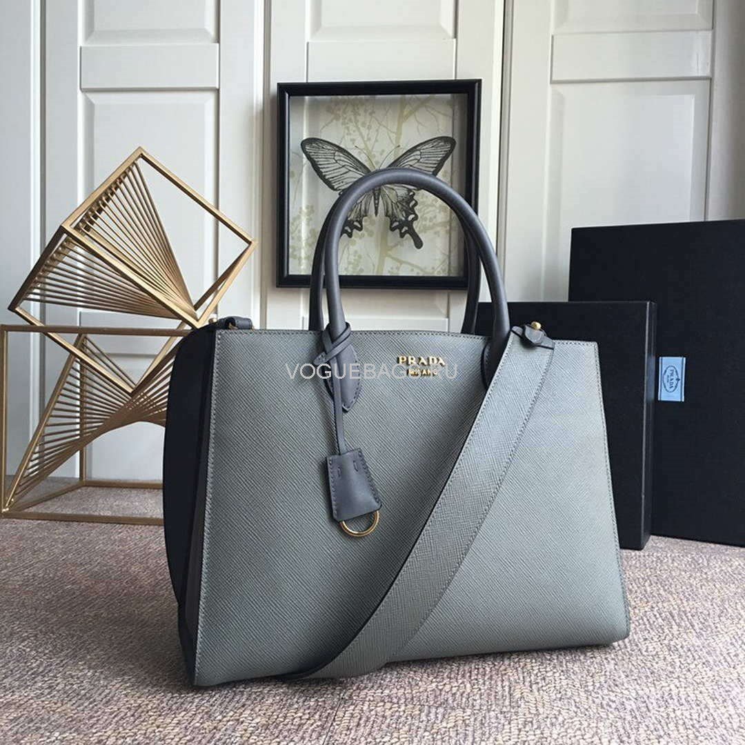 Prada 1BA153 Large Saffiano Leather Handbag in Gray - luxibagsmall