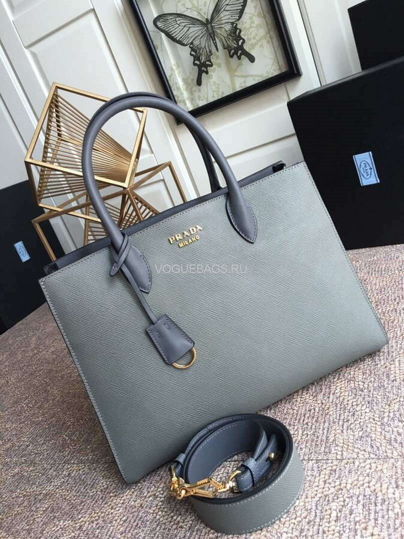 Prada 1BA153 Large Saffiano Leather Handbag in Gray - luxibagsmall