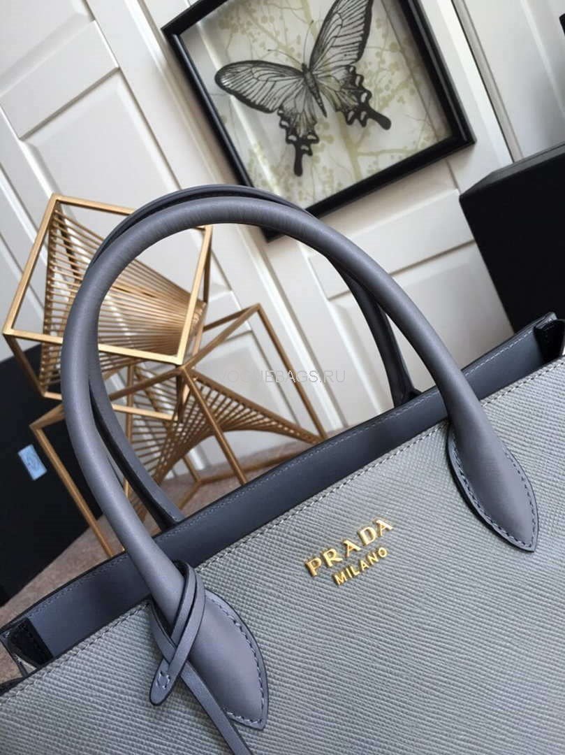 Prada 1BA153 Large Saffiano Leather Handbag in Gray - luxibagsmall