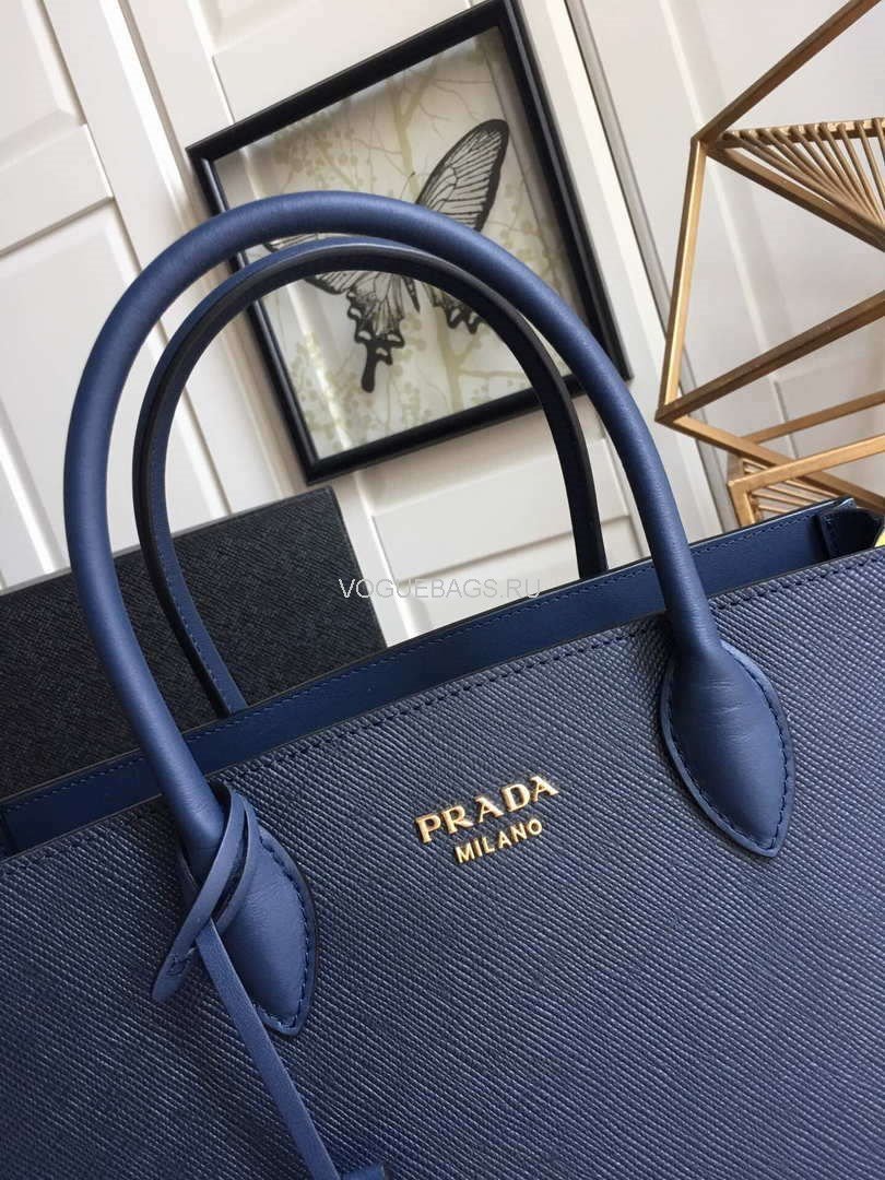 Prada 1BA153 Large Saffiano Leather Handbag In Navy Blue - luxibagsmall