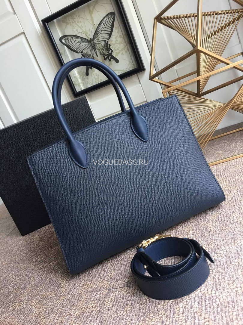 Prada 1BA153 Large Saffiano Leather Handbag In Navy Blue - luxibagsmall