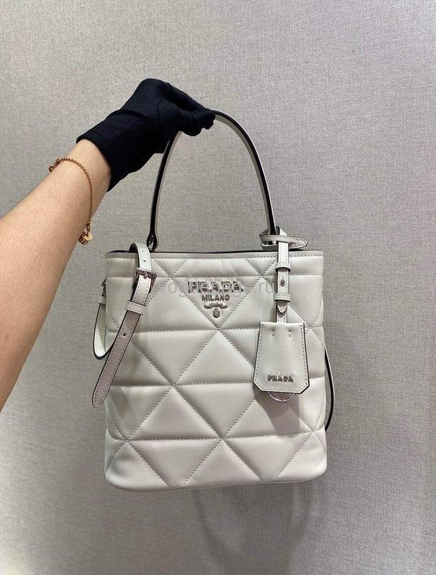 Prada 1BA212 Medium Saffiano Leather Prada Panier Bag in White - luxibagsmall