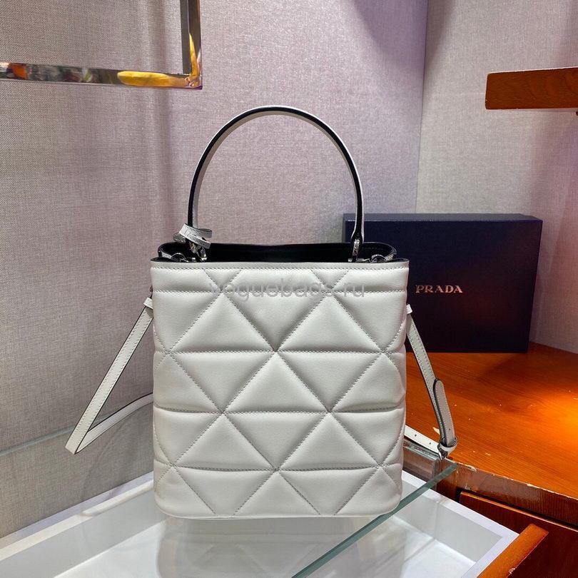 Prada 1BA212 Medium Saffiano Leather Prada Panier Bag in White - luxibagsmall