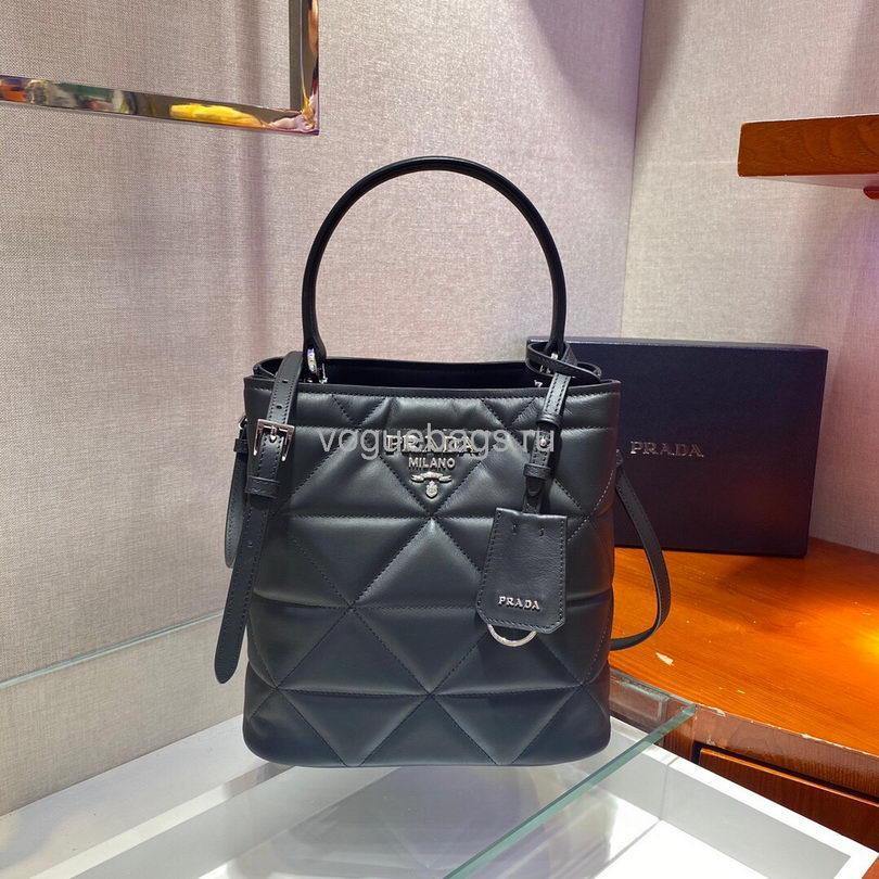 Prada 1BA212 Medium Saffiano Leather Prada Panier Bag in Black - luxibagsmall