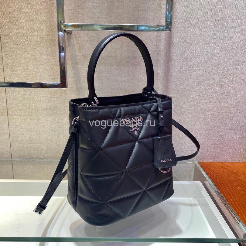 Prada 1BA212 Medium Saffiano Leather Prada Panier Bag in Black - luxibagsmall